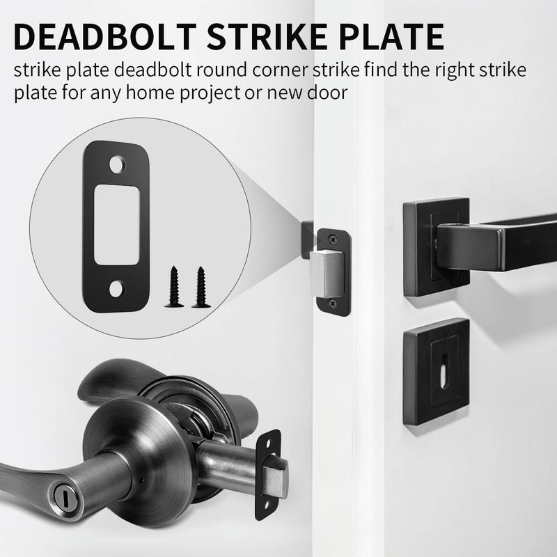 Quadafy 2 Pack Deadbolt Strike Plate Door Backplate, 1" x 2 1/4" Round Corner Deadbolt Strike Plate, Door Strike Plate (Matte Black) - Image 3