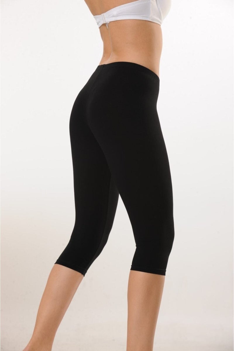HMD 4001 Cotton Knee Length Capri Tights - Black  - Image 3