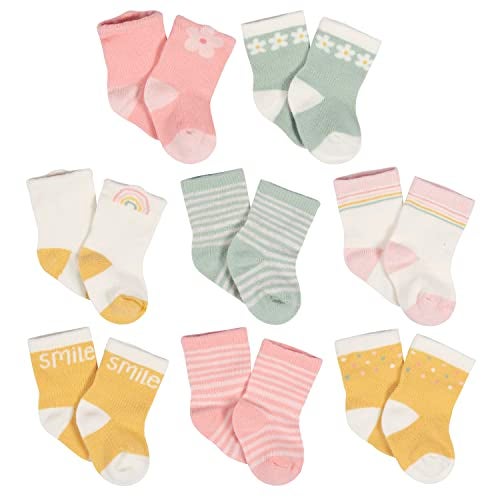 Gerber Baby Girls 8pair Wiggleproof Wiggle Proof Socks Golden Floral 69 Months US - Image 1