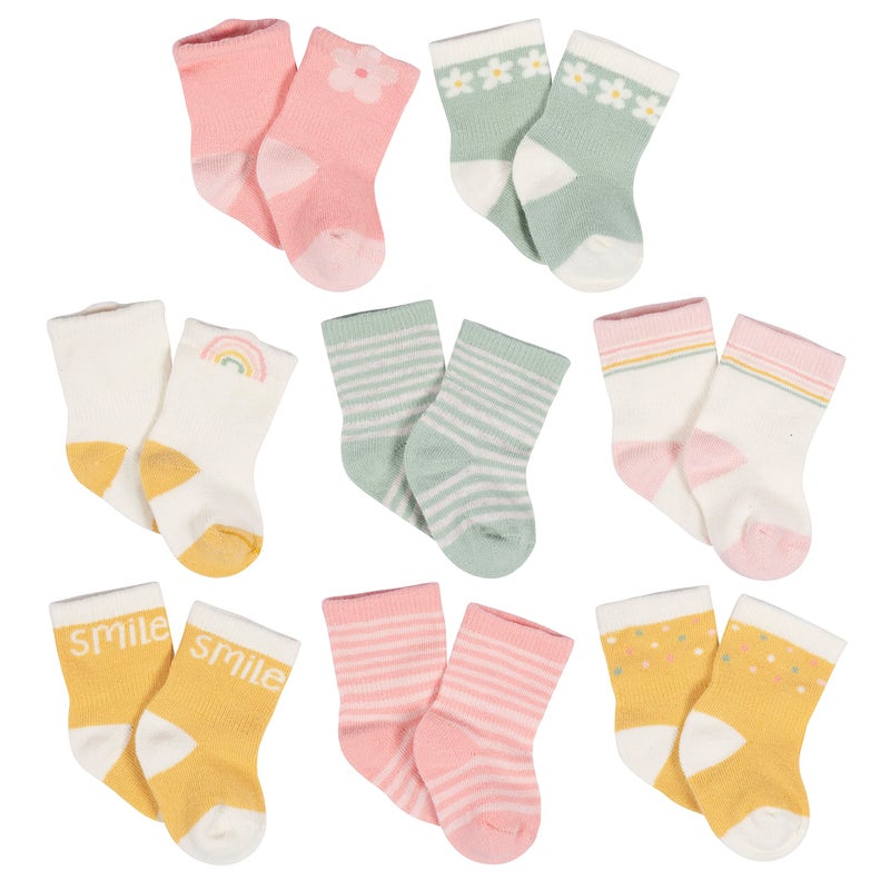 Gerber Baby Girls 8pair Wiggleproof Wiggle Proof Socks Golden Floral 69 Months US - Image 2