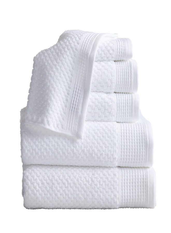 Market & Place 100% Cotton Waffle Textured 6 Piece Set | Super Soft Quick Dry Bath Towels | Decorative for Bathroom | 2 Bath, 2 Hand, 2 Washcloths | Belle Collection (White) - Image 1