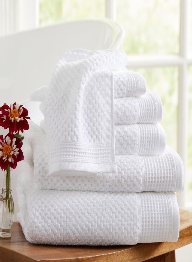Market & Place 100% Cotton Waffle Textured 6 Piece Set | Super Soft Quick Dry Bath Towels | Decorative for Bathroom | 2 Bath, 2 Hand, 2 Washcloths | Belle Collection (White) - Image 5