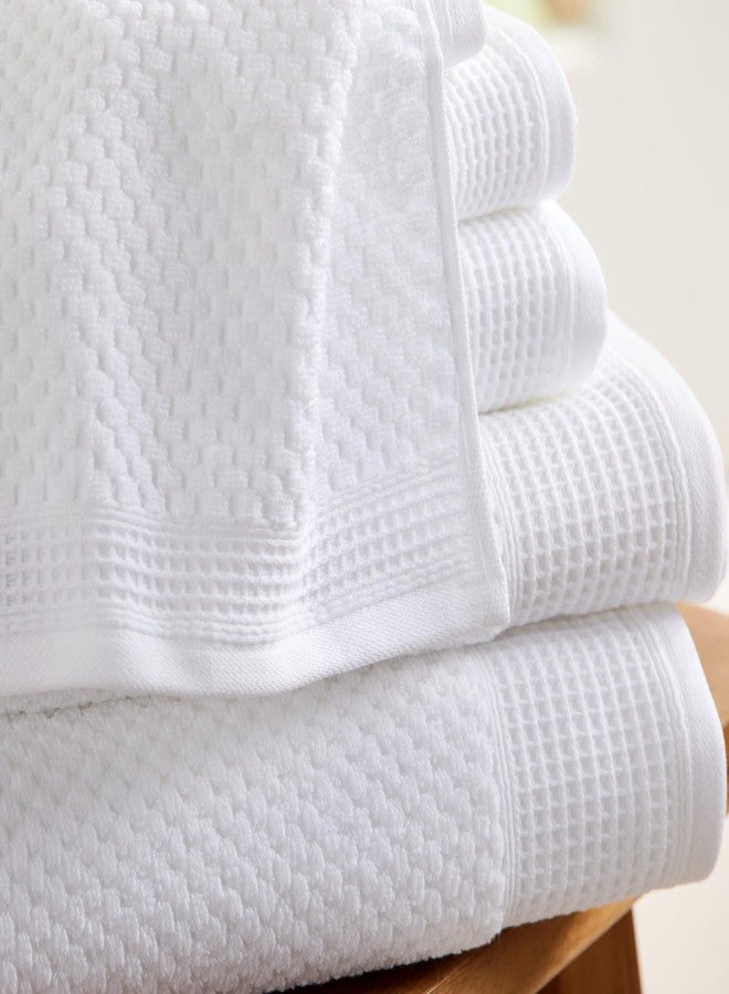 Market & Place 100% Cotton Waffle Textured 6 Piece Set | Super Soft Quick Dry Bath Towels | Decorative for Bathroom | 2 Bath, 2 Hand, 2 Washcloths | Belle Collection (White) - Image 4