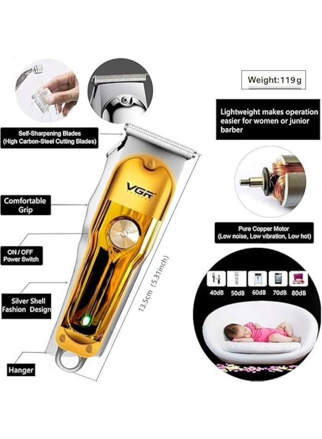 VGR V-071 Cordless Professional Hair Trimmer for Men & Salon | 120 Minutes Runtime with Turbo Mode, Type-C USB Support, 1 Year Brand Warranty Gold - Image 5