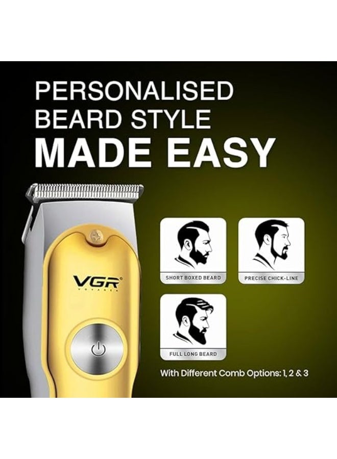 VGR V-071 Cordless Professional Hair Trimmer for Men & Salon | 120 Minutes Runtime with Turbo Mode, Type-C USB Support, 1 Year Brand Warranty Gold - Image 4