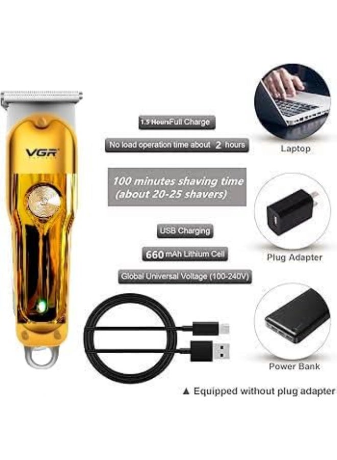 VGR V-071 Cordless Professional Hair Trimmer for Men & Salon | 120 Minutes Runtime with Turbo Mode, Type-C USB Support, 1 Year Brand Warranty Gold - Image 2