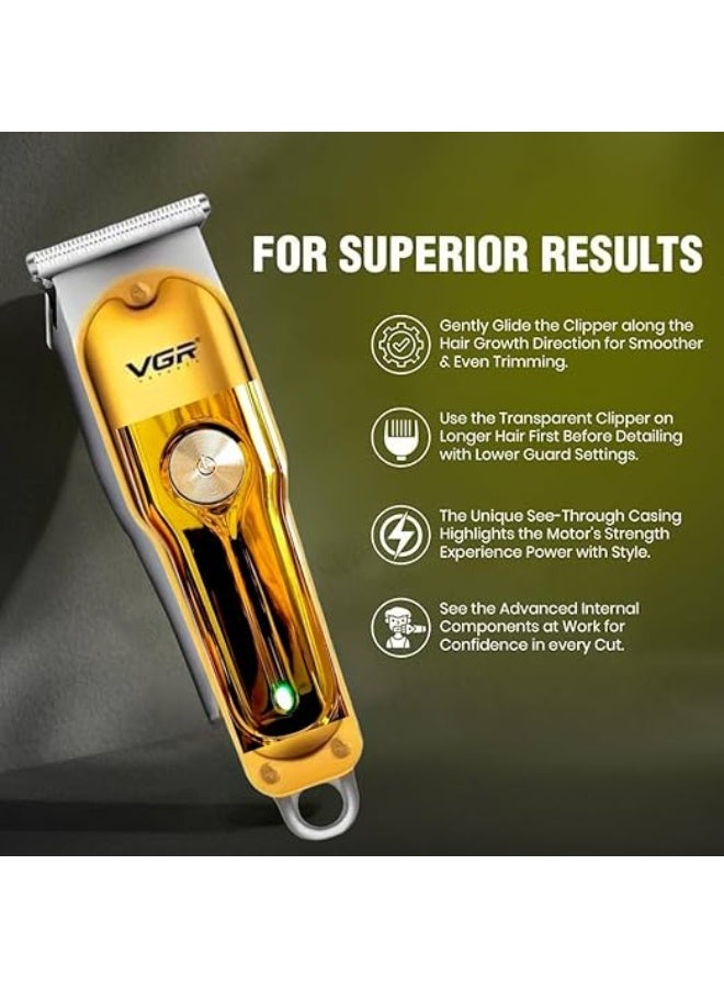 VGR V-071 Cordless Professional Hair Trimmer for Men & Salon | 120 Minutes Runtime with Turbo Mode, Type-C USB Support, 1 Year Brand Warranty Gold - Image 3