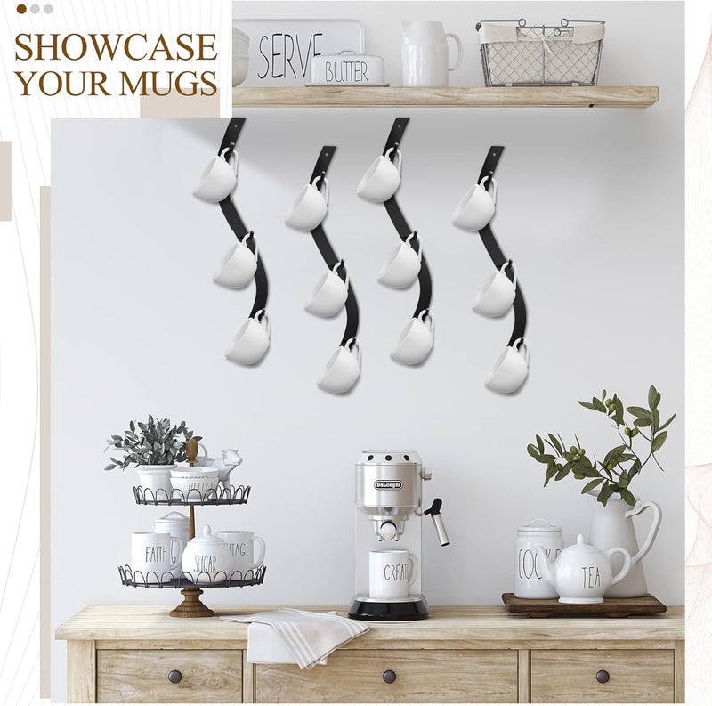Sosation Cost effective fine quality 4 Pack Coffee Mug Wall Rack Mounted with 12 Hooks S Curve Metal Coffee Cup Rack Wall Hanging Holder for Coffee Bar Kitchen Coffee Corner Station Decor Display Anti slip - Image 3