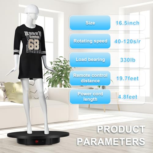 Bosgladek Motorized Rotating Display Stand, Remote Control Rotating Display Stand, 360 Degree Mute 330 Lbs Load Electric Rotating Platform for Photography Products, Live Video Show, Angle Speed, Wired - Image 2