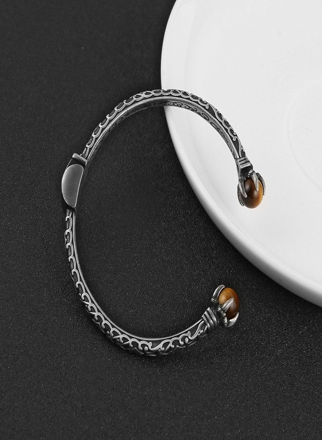HZMAN Dragon Claw Tiger’s Eye Stainless Steel Cuff Bracelet for Men Women - Non-Adjustable Open Bangle, Symbolic Strength Jewelry Gift Small - Image 5