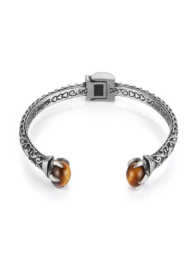 HZMAN Dragon Claw Tiger’s Eye Stainless Steel Cuff Bracelet for Men Women - Non-Adjustable Open Bangle, Symbolic Strength Jewelry Gift Small - Image 1