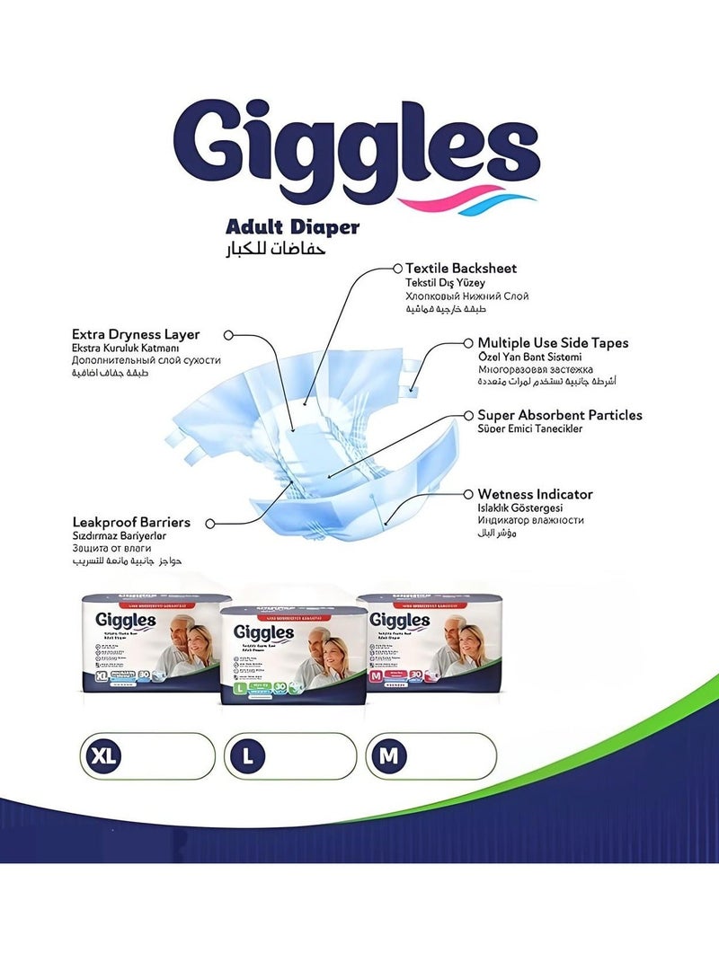 giggles 3 Pack of Giggles Adult Diapers – Size Large (Total 90 Pieces, Waist 100–150 cm) - Image 4