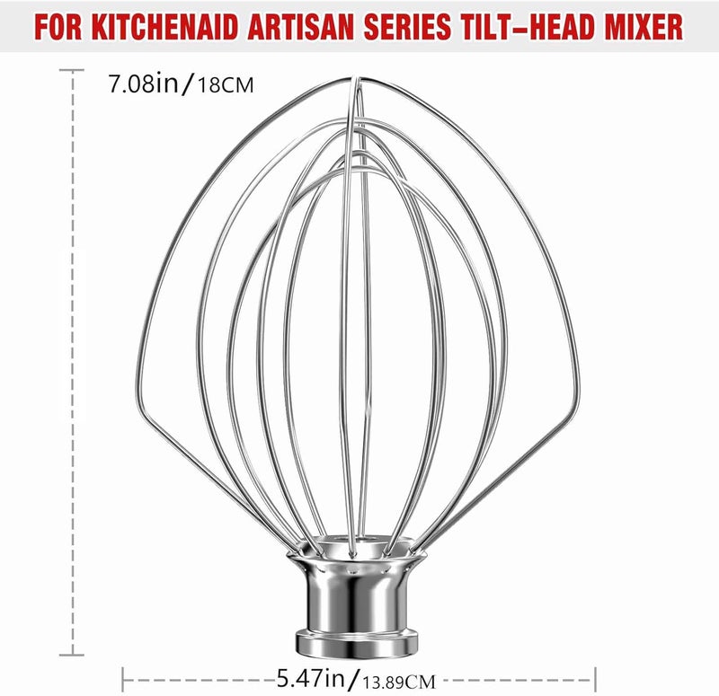 XINCAN ملحق خفق سلكي من الفولاذ المقاوم للصدأ 6 أسلاك من طراز KN256 لخلاط KitchenAid من نوع رفع الوعاء سعة 6 كوارت، بديل خفاقة من الفولاذ المقاوم للصدأ لخلاط Kitchen Aid، آمن للغسيل في غسالة الأطباق، خفاقة للبيض والكريمة الثقيلة. - Image 4