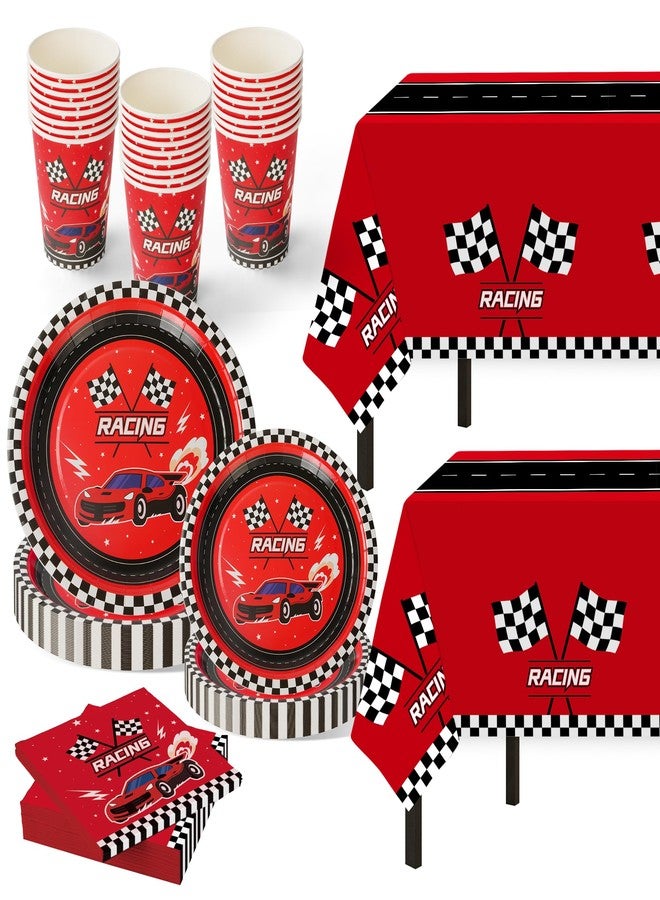 Childom 102 PCS Racing Car Tableware Sets,Race Car Birthday Party Supplies,Disposable Racing Car Tablecloths,Plates Cups Napkins,Car Themed Tableware Set for Boys Birthday,Kids Party,Race Car Party Decoration - Image 1