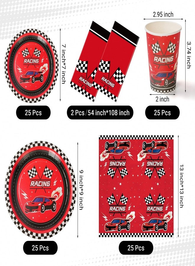 Childom 102 PCS Racing Car Tableware Sets,Race Car Birthday Party Supplies,Disposable Racing Car Tablecloths,Plates Cups Napkins,Car Themed Tableware Set for Boys Birthday,Kids Party,Race Car Party Decoration - Image 2