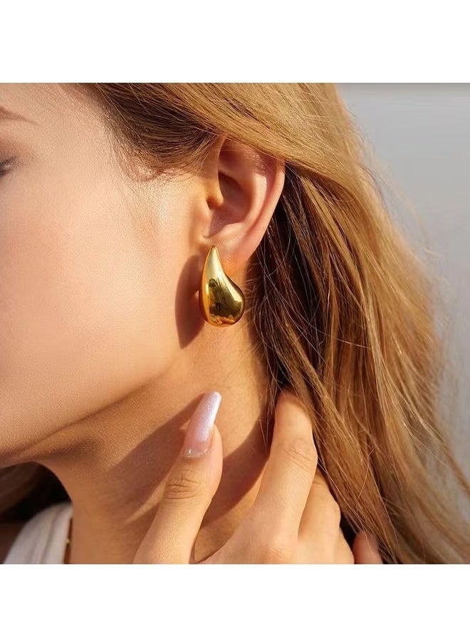 HY 3 Pairs Small Chunky Metal Earrings for Women - Hypoallergenic Earrings for Sensitive Ears 14K Gold Plated Earrings Set Thick Hoops Earring - Image 2