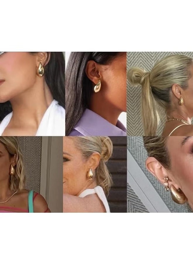 HY 3 Pairs Small Chunky Metal Earrings for Women - Hypoallergenic Earrings for Sensitive Ears 14K Gold Plated Earrings Set Thick Hoops Earring - Image 4