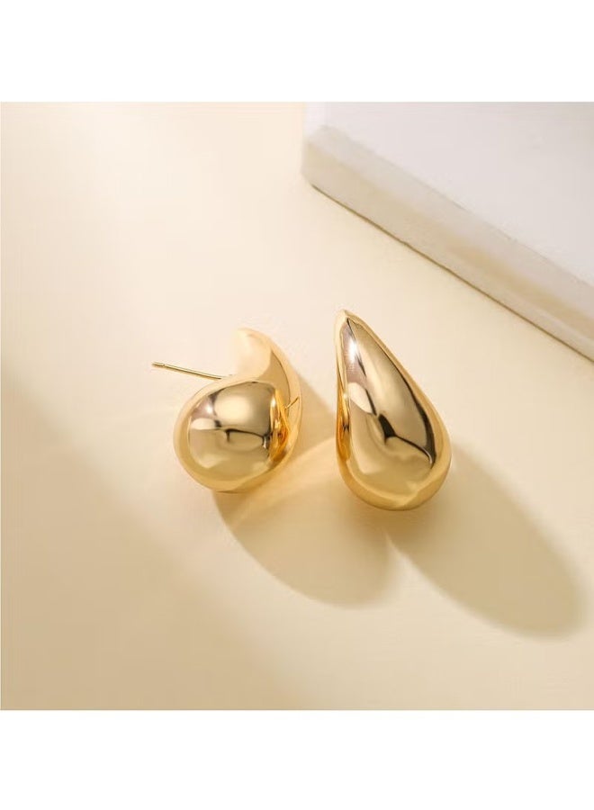 HY 3 Pairs Small Chunky Metal Earrings for Women - Hypoallergenic Earrings for Sensitive Ears 14K Gold Plated Earrings Set Thick Hoops Earring - Image 5