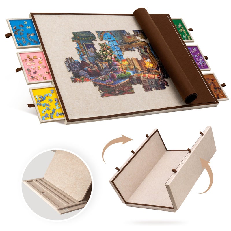 Becko US 2000 Piece Foldable Tilting Puzzle Board with 6 Drawers Cover Lightweight Portable Puzzle Table with Builtin Stand for Angle Adjustment for 2000 1500 1000 Pieces Jigsaw Puzzles - Image 2