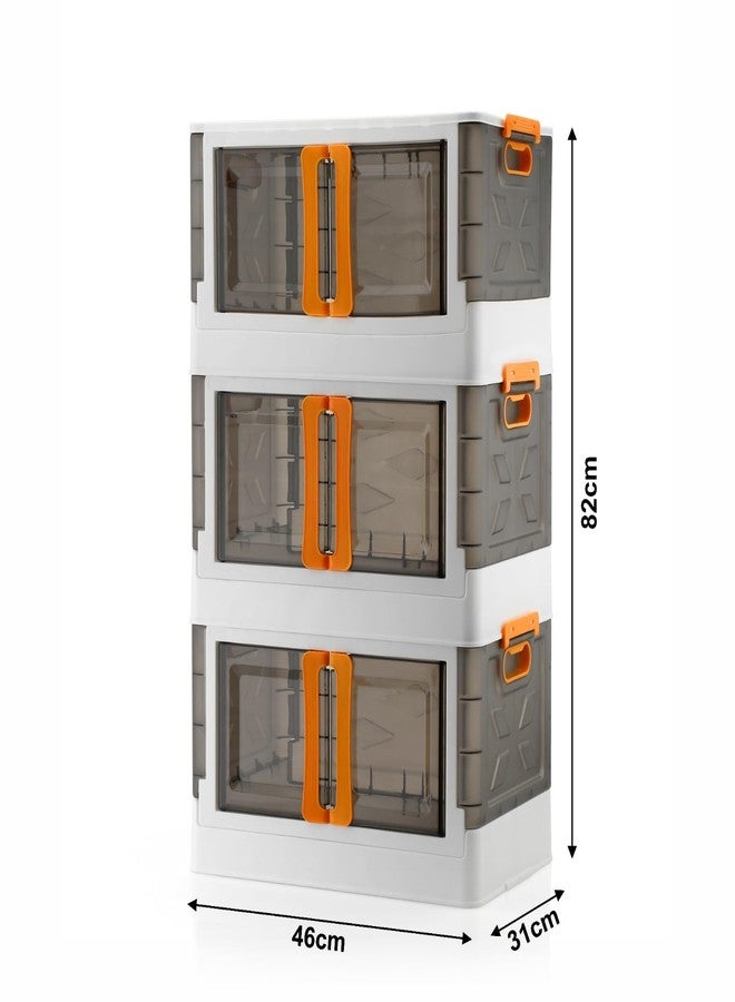 Finner Large Plastic Storage Box with Front Opening Door – Stackable Organizer Container with Handle| Foldable & Dustproof for Home, Kitchen, Closet, and Office (3, Pack of 3) - Image 2