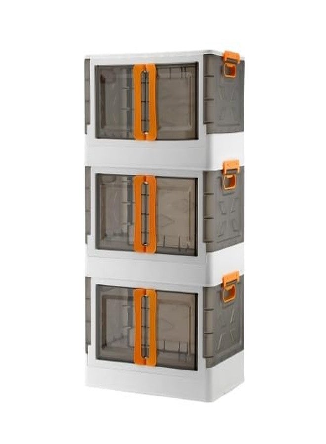 Finner Large Plastic Storage Box with Front Opening Door – Stackable Organizer Container with Handle| Foldable & Dustproof for Home, Kitchen, Closet, and Office (3, Pack of 3) - Image 1