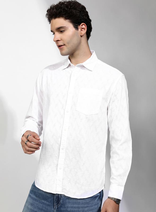 HIGHLANDER Textured Regular Fit Collared Shirt with Pocket - Image 4