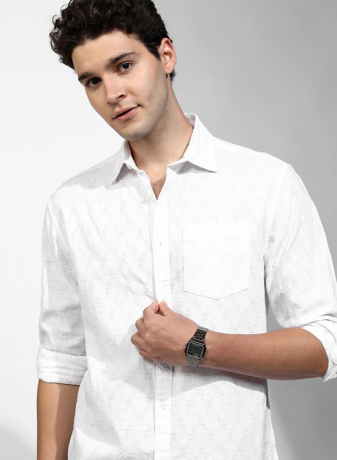 HIGHLANDER Textured Regular Fit Collared Shirt With Pocket - Image 4