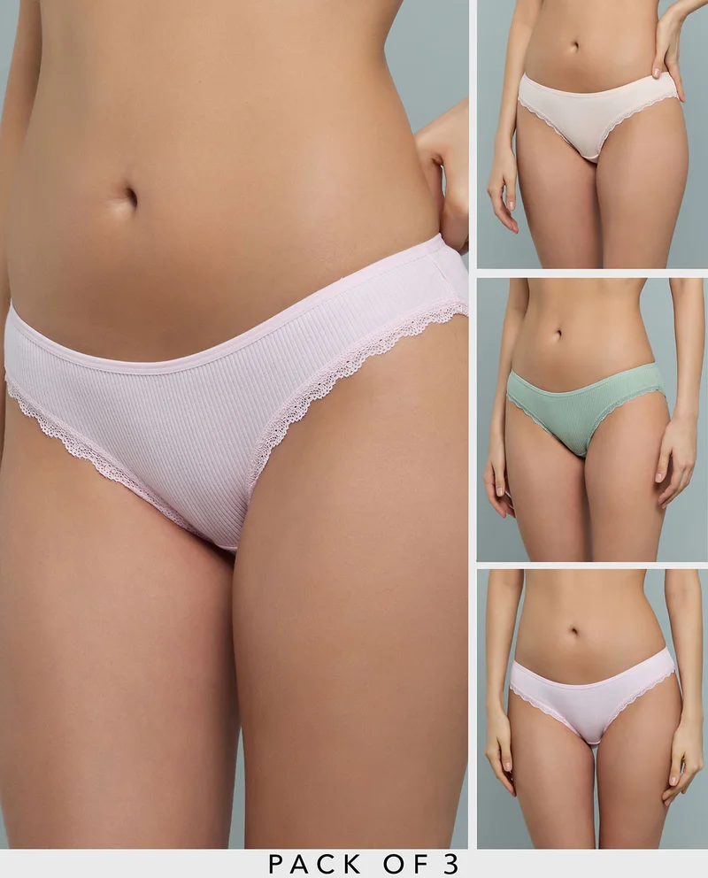 R&B 3 Pack Ribbed Bikini Briefs