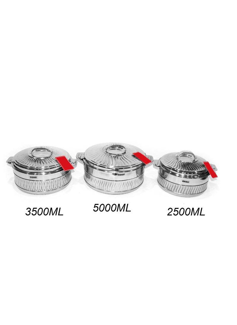Generic - Hot Pot 3pcs Set Casserole Hot Pot Chapati Box Chapati Container Hot Case In Stainless Steel 2500ml 3500ml 5000ml Super Wave - Image 1