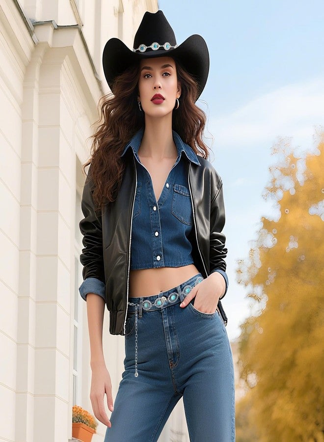 DOCILA Western Concho Chain Belt Turquoise Cowboy Hat Band Women Western Cowgirl Costume Oval Metal Country Jeans Dress Waist Belts - Image 3