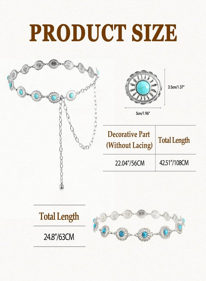 DOCILA Western Concho Chain Belt Turquoise Cowboy Hat Band Women Western Cowgirl Costume Oval Metal Country Jeans Dress Waist Belts - Image 5