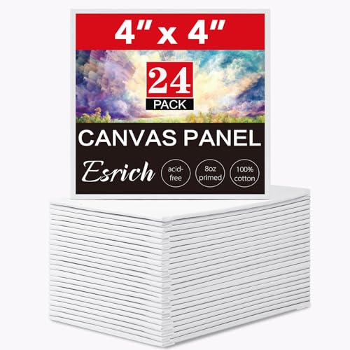 ESRICH 4x4IN Small Canvases for Painting, 24 Pack Mini Canvas Boards Cotton Painting Canvas Primed Acid Free Mini Blank Canvas Panels for Oil Paint,Watercolor,Acrylic Paint,Gouache&Tempera. - Image 1