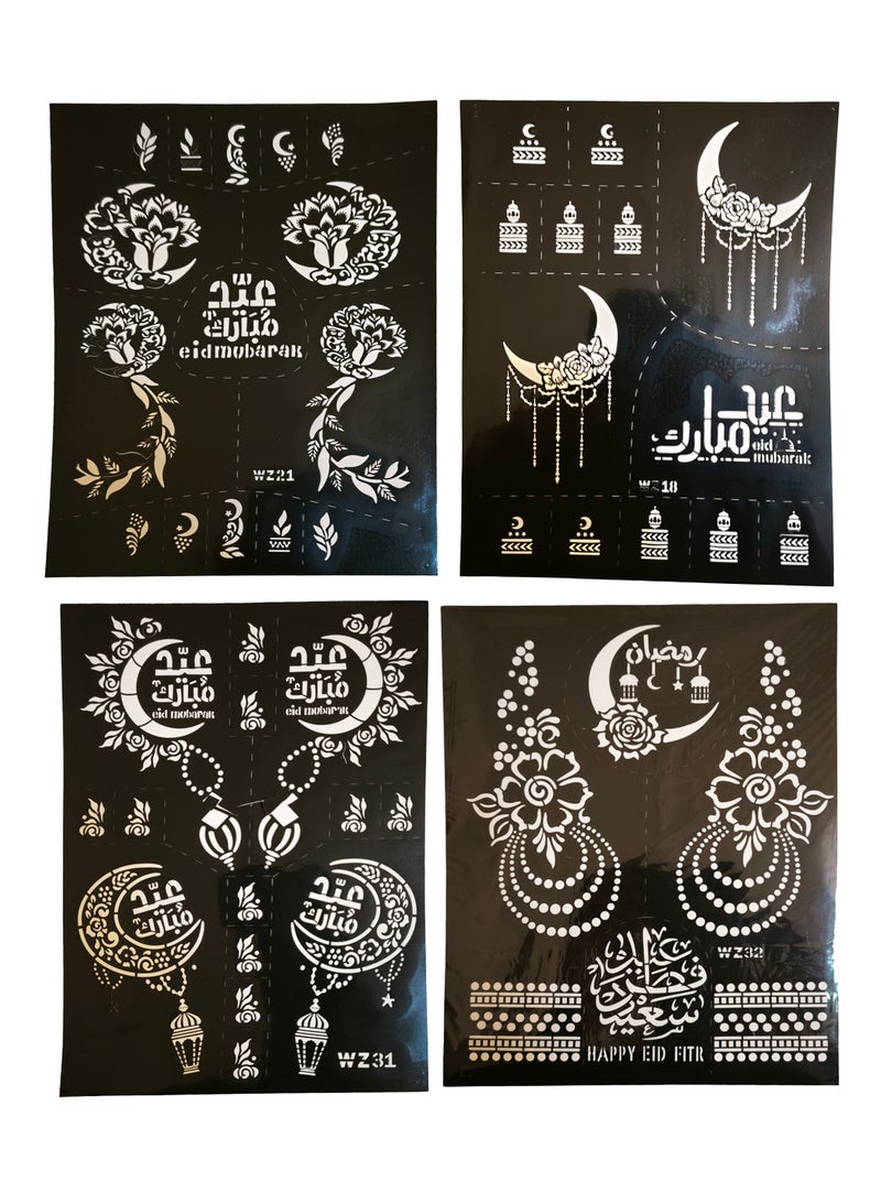 مجموعة من 4 قوالب لملصقات الحناء لعيد الفطر أو عيد الأضحى سهلة الاستخدام - Image 1