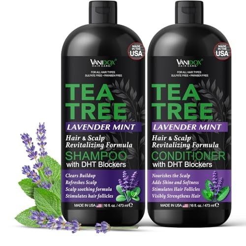 VANIDOX Tea Tree Lavender Mint Shampoo and Conditioner Set with 100 Pure Tea Tree Oil for Itchy Dry Scalp  Deep Moisturizing  Cleansing  Sulfate  Paraben Free  Made in USA  16 fl oz Each