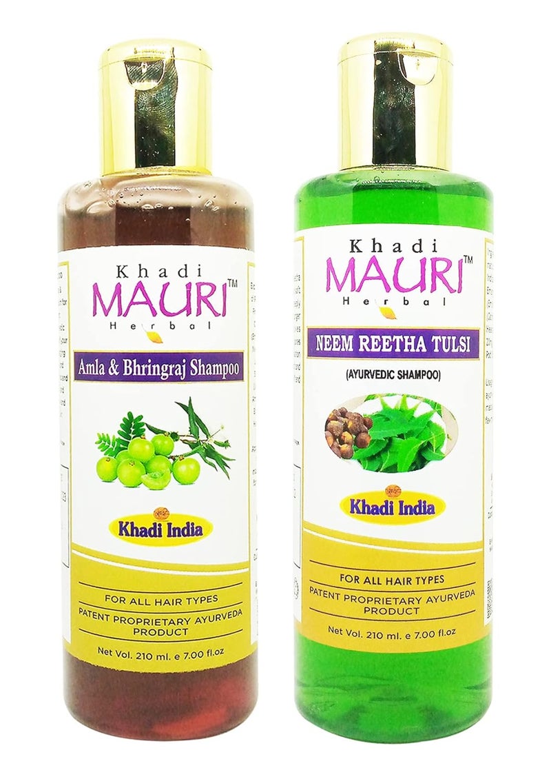 Khadi MAURI Amla Bhringraj Neem Reetha Tulsi Shampoo Pack of 2 420 ml Multicolor Model KMAMBRJNMRTTLSHX1EACH - Image 1