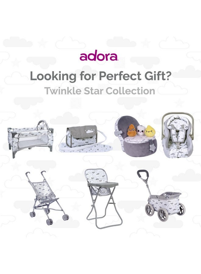 Adora حقيبة حفاضات دمية أدورا للأطفال مع أحزمة قوية، تشمل حصيرة تغيير و 2 حفاضات دمية (تناسب دمى 13 بوصة)، هدية عيد ميلاد للأعمار 3 سنوات فما فوق - نجوم متلألئة - Image 5