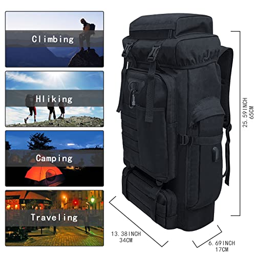 Ogetok 80L Hiking Backpack Camping Rucksack, 80 liters Large Capacity Outdoor Knapsack Travel Climbing Mountaineering Carry On Backpack Bag, Trekking Backpacking for Men Women, Black - Image 2