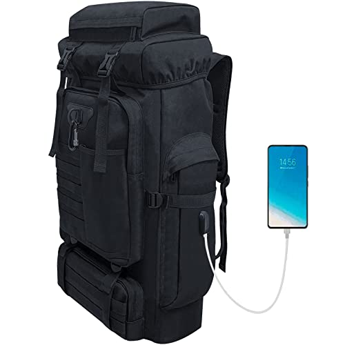 Ogetok 80L Hiking Backpack Camping Rucksack, 80 liters Large Capacity Outdoor Knapsack Travel Climbing Mountaineering Carry On Backpack Bag, Trekking Backpacking for Men Women, Black - Image 1