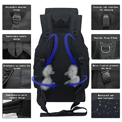 Ogetok 80L Hiking Backpack Camping Rucksack, 80 liters Large Capacity Outdoor Knapsack Travel Climbing Mountaineering Carry On Backpack Bag, Trekking Backpacking for Men Women, Black - Image 3