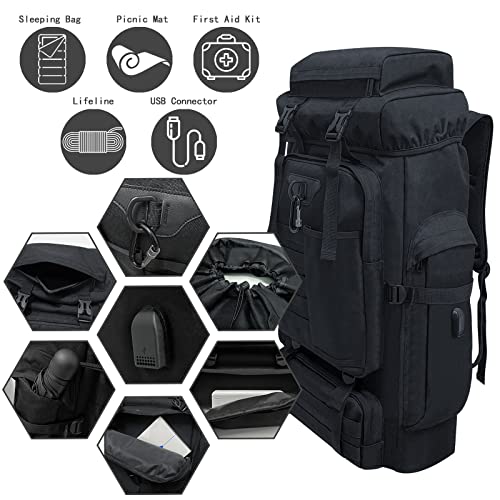 Ogetok 80L Hiking Backpack Camping Rucksack, 80 liters Large Capacity Outdoor Knapsack Travel Climbing Mountaineering Carry On Backpack Bag, Trekking Backpacking for Men Women, Black - Image 5