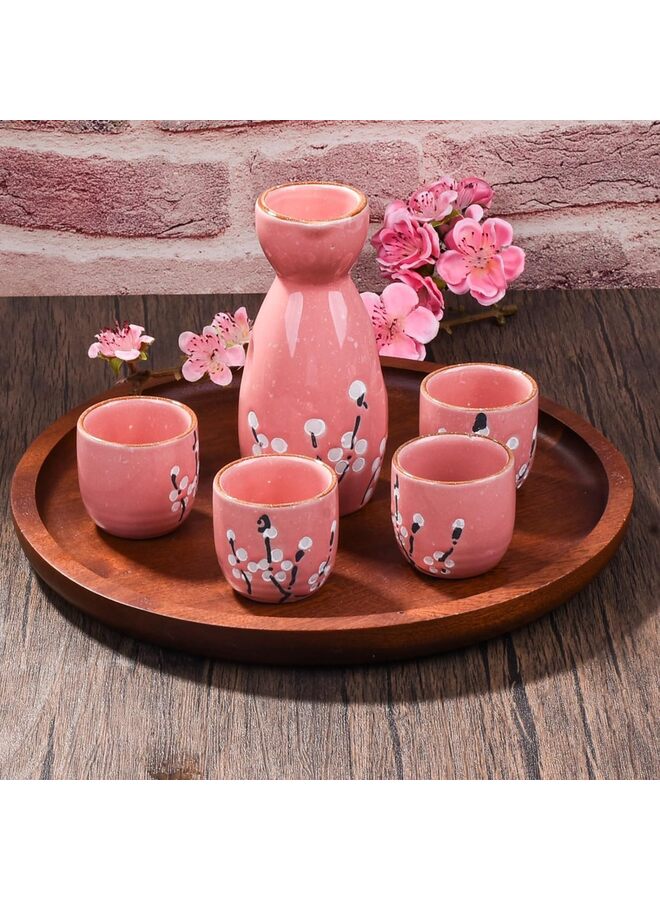 5 PCS Japanese Sake Set, 14.5 x 5.5 cm Ceramic Sake Set, Includes 1 Sake Bottle 4 Sake Cups For Serving Hot Or Cold Sake At Home Or At A Restaurant(GREEN) - Image 2
