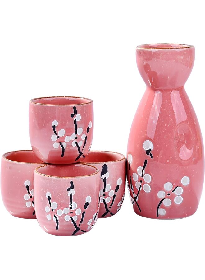 5 PCS Japanese Sake Set, 14.5 x 5.5 cm Ceramic Sake Set, Includes 1 Sake Bottle 4 Sake Cups For Serving Hot Or Cold Sake At Home Or At A Restaurant(GREEN) - Image 1