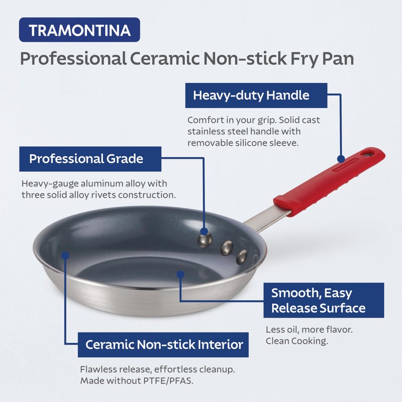 Tramontina Professional 12-Inch Ceramic Non Stick Large Frying Pan, Heavy-Gauge Aluminum Skillet with Ceramic Nonstick Coating, Dishwasher and Oven Safe, Gray - Image 3