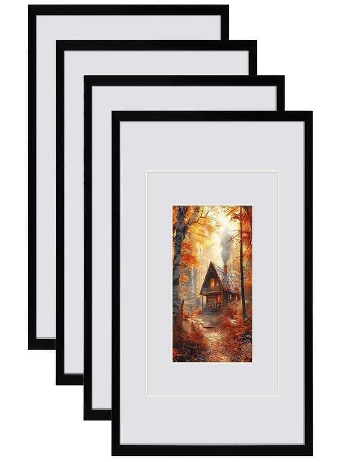 Serwrsw 11x14 Black Picture Frame with Double White Mat 4 Pack, 11 by 14 Family Wedding Frame Fits 3 Photo Sizes, with Mat for 5x7 or 8x10, without Mat for 11x14, Display on Tabletop or Wall - Image 1