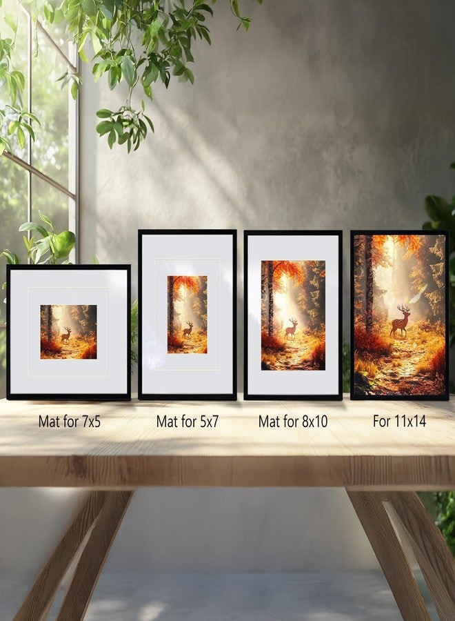 Serwrsw 11x14 Black Picture Frame with Double White Mat 4 Pack, 11 by 14 Family Wedding Frame Fits 3 Photo Sizes, with Mat for 5x7 or 8x10, without Mat for 11x14, Display on Tabletop or Wall - Image 2