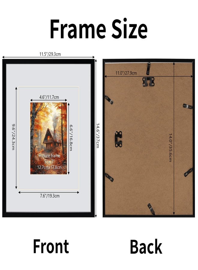 Serwrsw 11x14 Black Picture Frame with Double White Mat 4 Pack, 11 by 14 Family Wedding Frame Fits 3 Photo Sizes, with Mat for 5x7 or 8x10, without Mat for 11x14, Display on Tabletop or Wall - Image 3