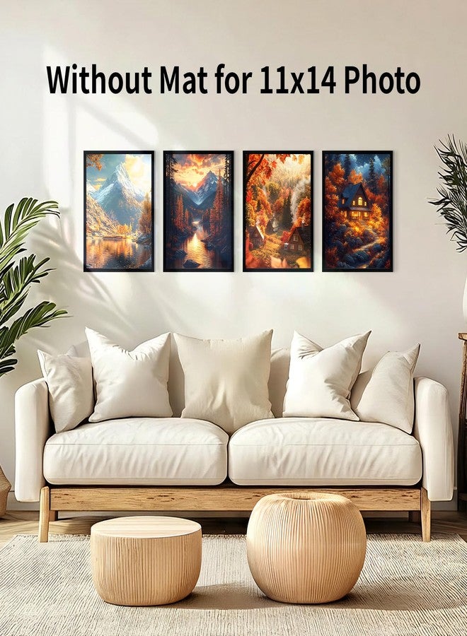 Serwrsw 11x14 Black Picture Frame with Double White Mat 4 Pack, 11 by 14 Family Wedding Frame Fits 3 Photo Sizes, with Mat for 5x7 or 8x10, without Mat for 11x14, Display on Tabletop or Wall - Image 5