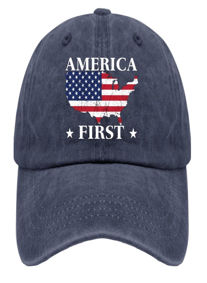 ODCRAT America Caps Music Hat Navy Blue Hiking Hat Women Gifts for Men Golf Caps - Image 1
