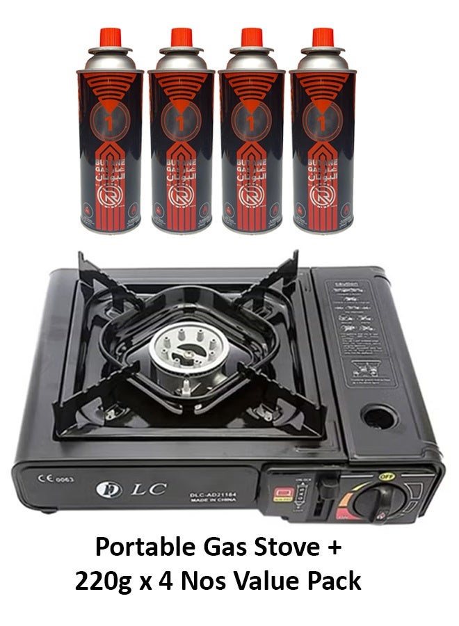 DLC موقد تخييم محمول بطريقتين مع 4 قطع من خرطوشة غاز البيوتان - Image 1