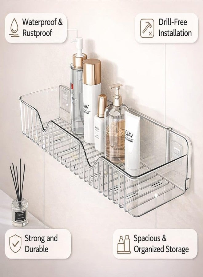 ZOCKRIX Transparent Acrylic Bathroom Shelf Wall Mounted No-Drill Storage Rack with Drain Design - Waterproof Shower Organizer | Multipurpose Kitchen and Wash Basin Use Pack of 1 - Image 3